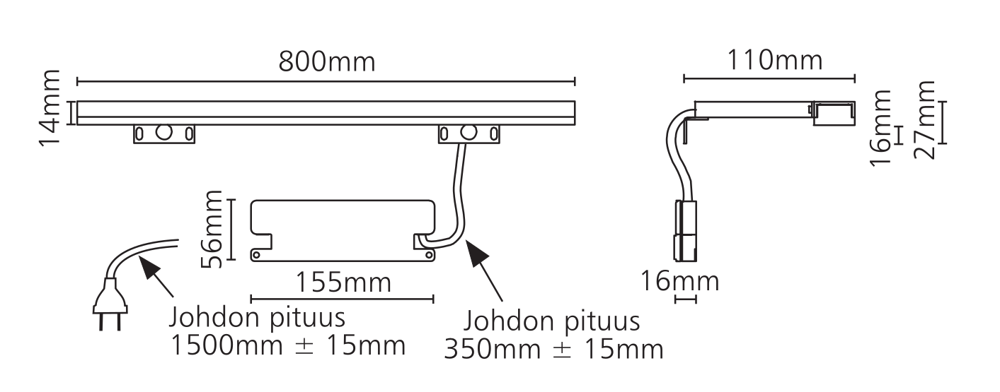 LED-valaisin Esther S3 10W 800MM