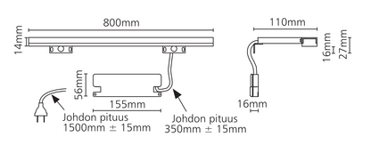 LED-valaisin Esther S3 10W 800MM