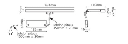 LED-valaisin Esther S3 8W 500MM