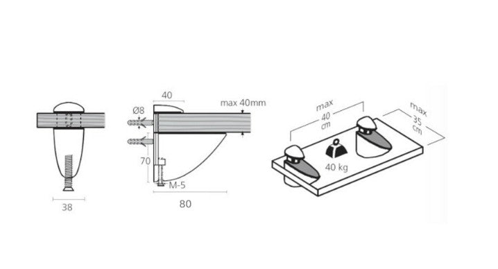 Hyllynkannatin 6-40mm paksuille hyllyille 2kpl